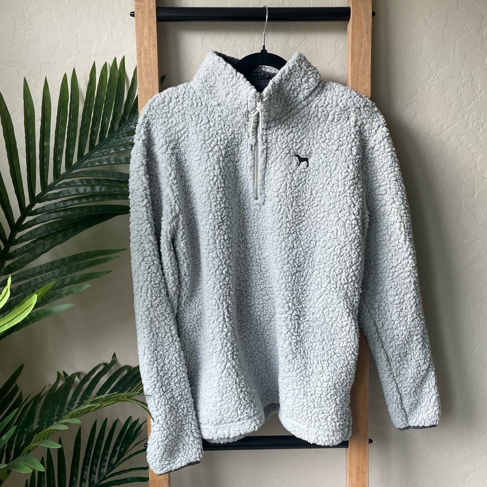 Victoria Secret PINK Grey Sherpa Quarter Zip Jacket